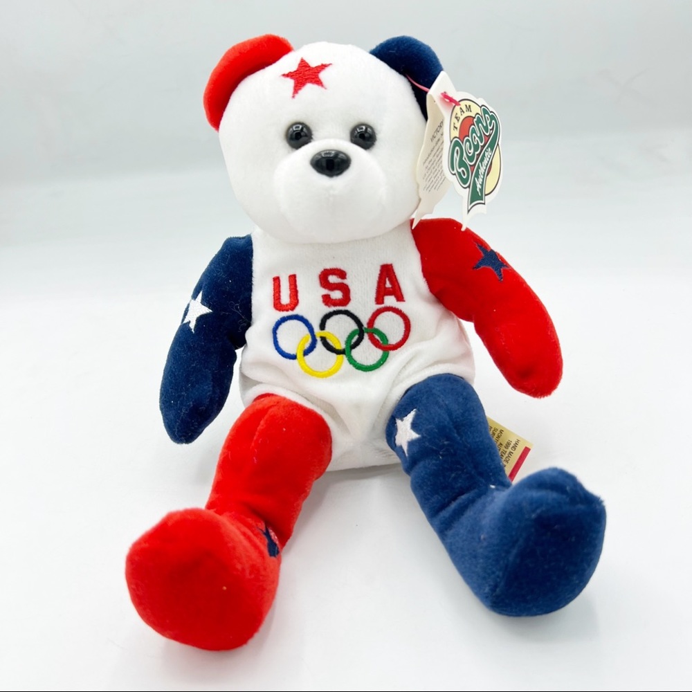 Vintage 1999 Team Beans Authentic Victory 11 USA Olympic Bear Plush, 8 inch